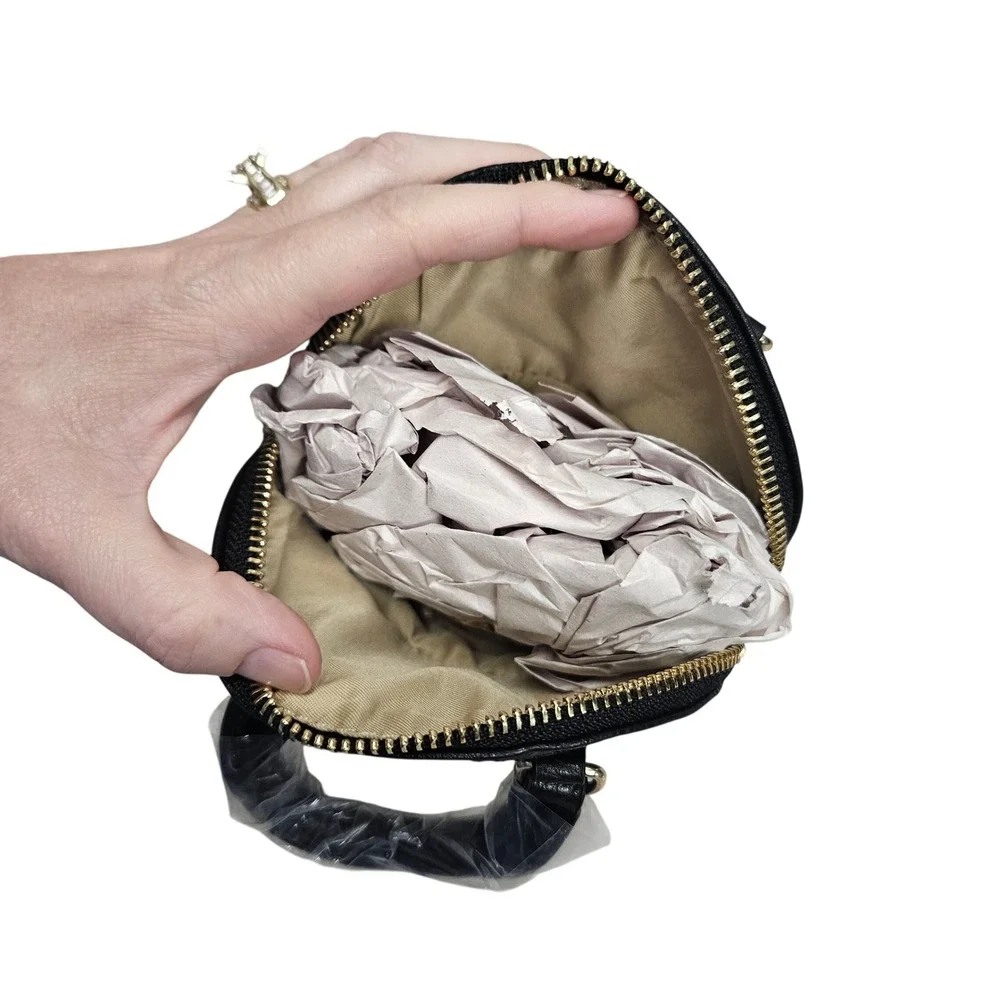 Mini Satchel Women Small Black Woven Dome Crossbody Purse Chain Strap